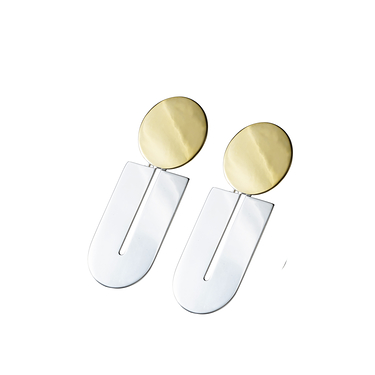 Two-colored Top Tuck Earrings - Silverish golden
