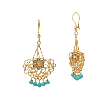 Gold and turquoise pearl earrings