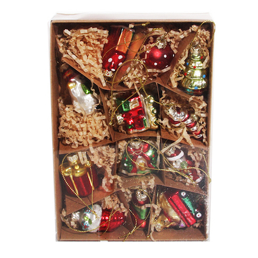 Set of 12 mixed glass ornaments 4-6cm