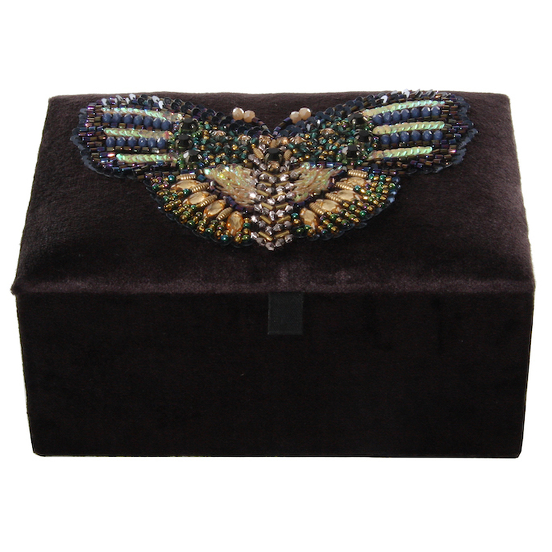 Boîte à bijoux velour papillon bleu/or