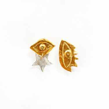 Golden Eye And Silver Star Earrings