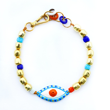 Collier Striped Eye And Golden Beads