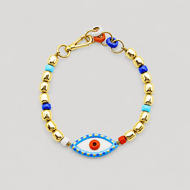 Collier Striped Eye And Golden Beads
